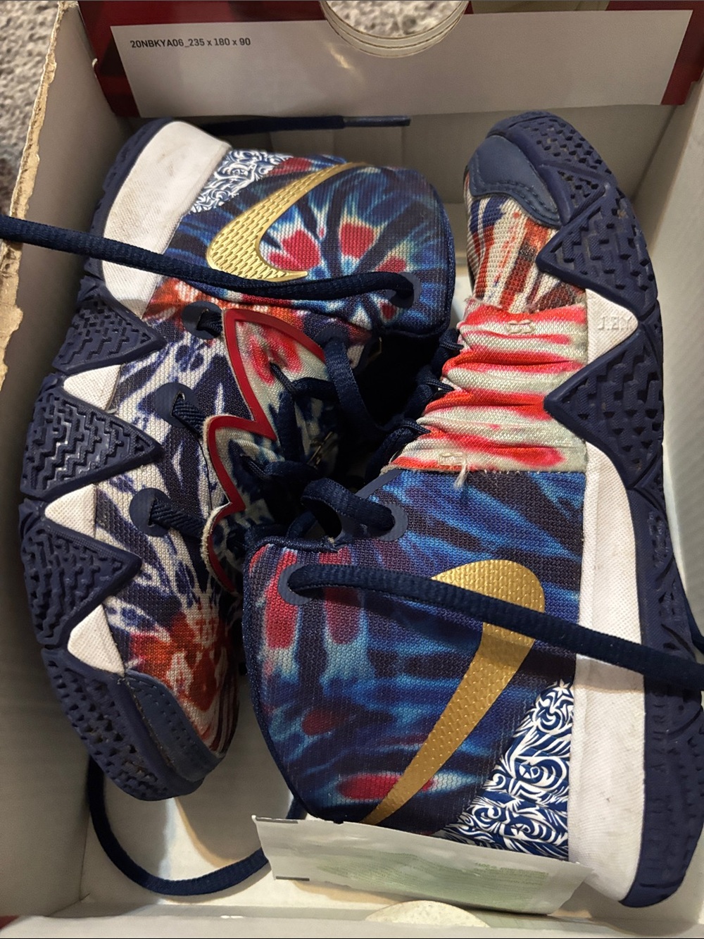 Nike Kids Multicolor Tie-Dye Basketball Sneakers - Navy/Gold/Red